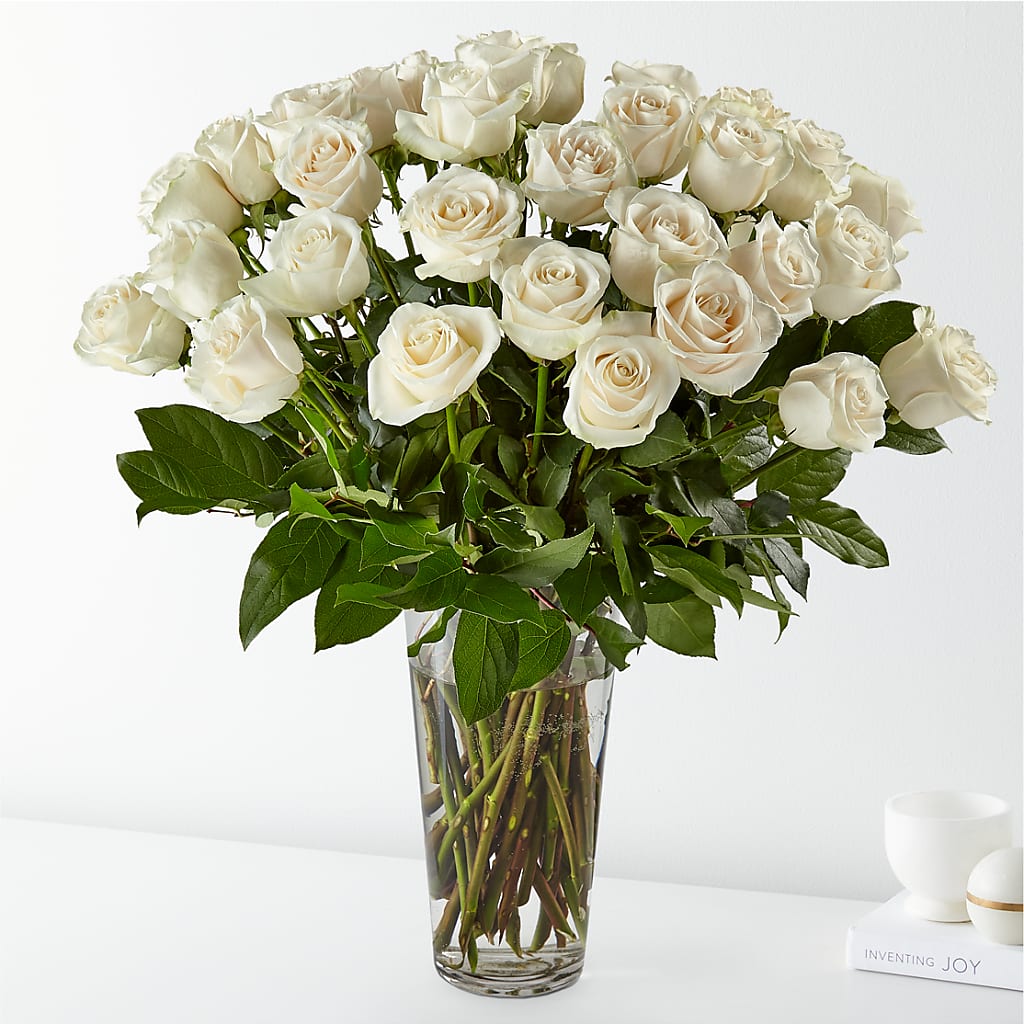 Long Stem White Rose Bouquet – The Flower Gallery, Linden NJ