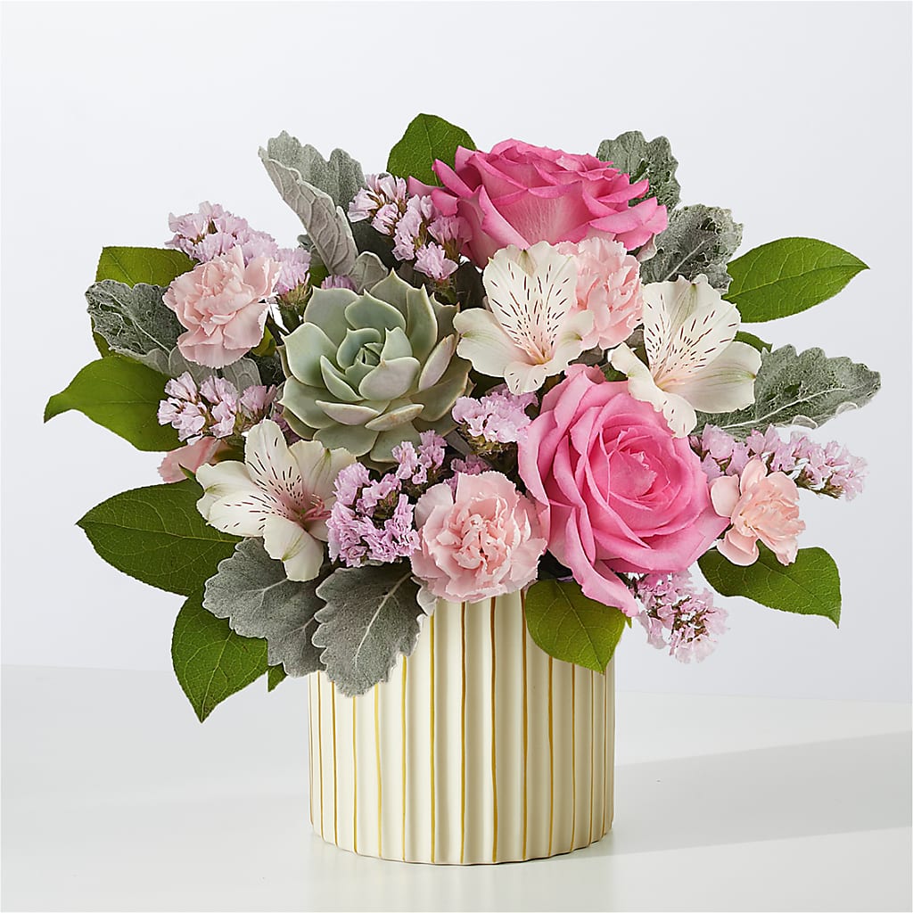 Dusty Rose Bouquet with Ivory Vase – The Flower Gallery, Linden NJ