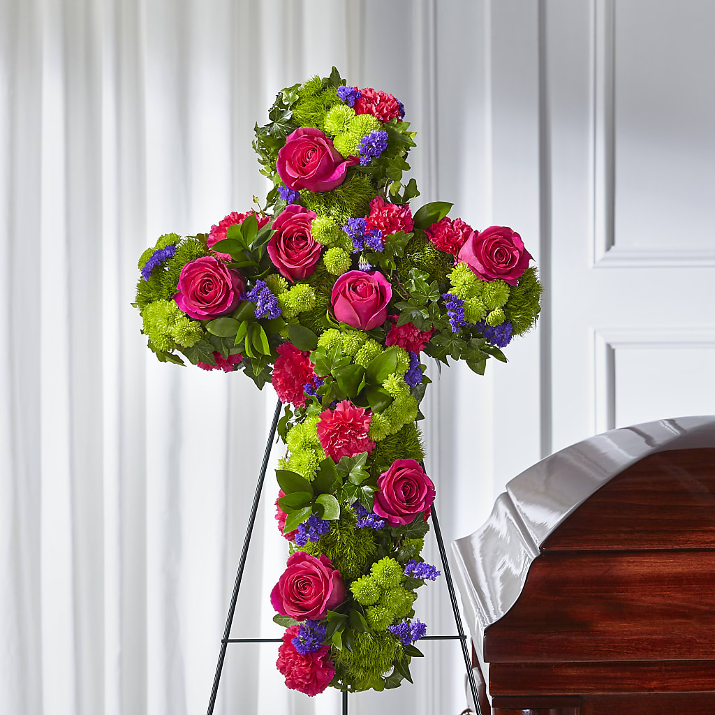 Tribute Rose Floral Cross – The Flower Gallery, Linden NJ