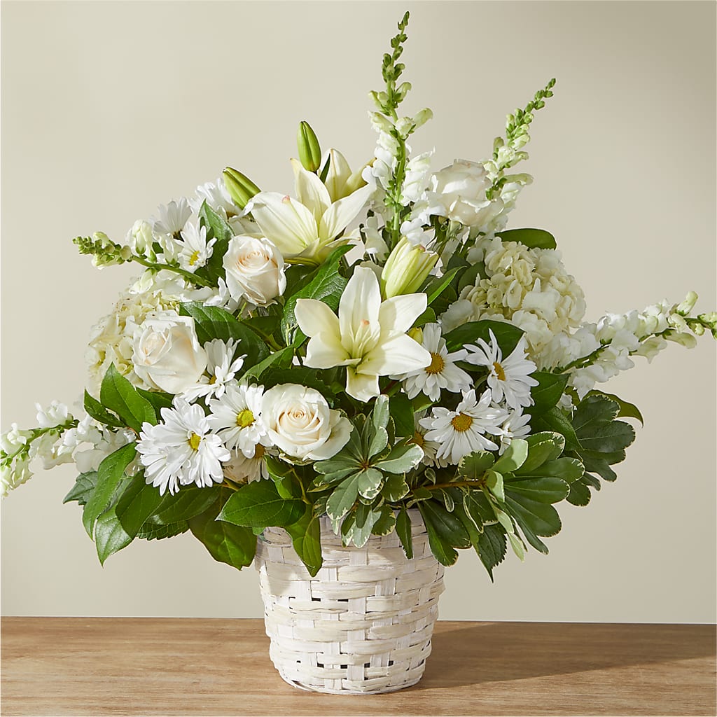 Ivory Elegance Floral Basket – The Flower Gallery, Linden NJ