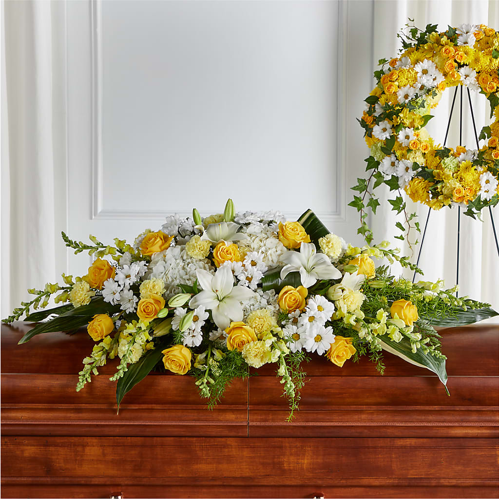 Golden Harmony Casket Spray – The Flower Gallery, Linden NJ