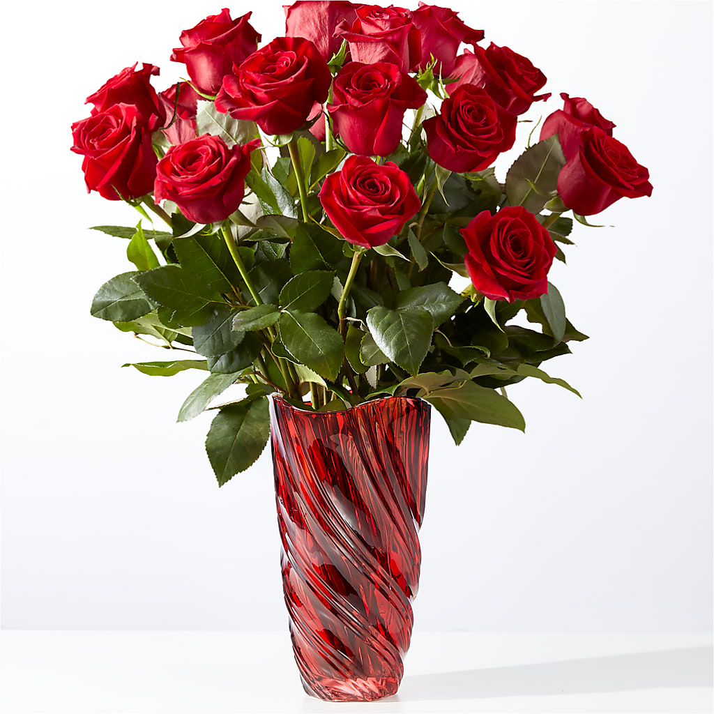 Classic Love Red Rose Bouquet with Luxe Swirl Vase – The Flower Gallery, Linden NJ
