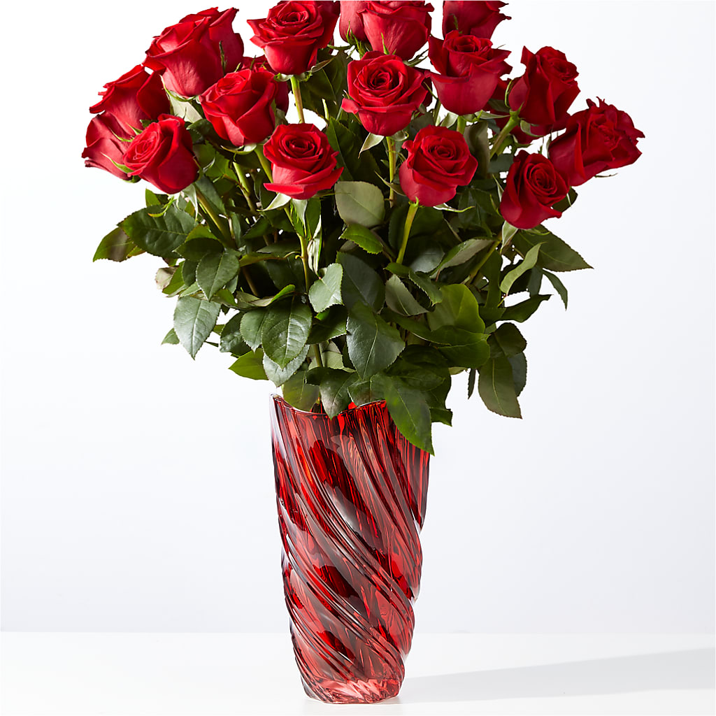 Classic Love Red Rose Bouquet with Luxe Swirl Vase – The Flower Gallery, Linden NJ