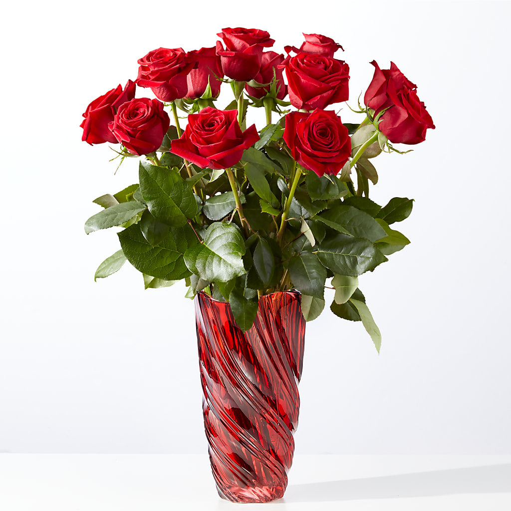 Classic Love Red Rose Bouquet with Luxe Swirl Vase – The Flower Gallery, Linden NJ