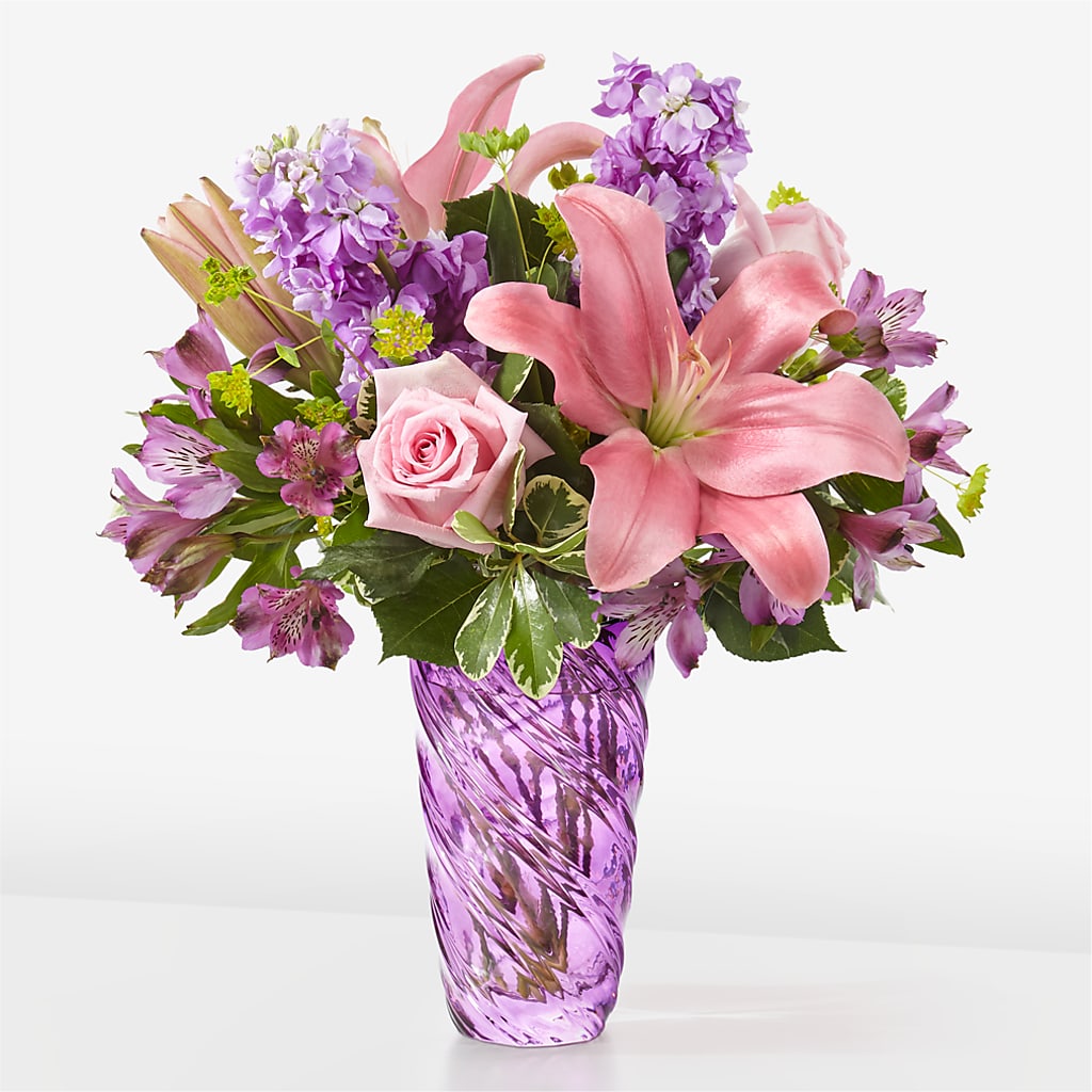 Precious Petals Bouquet with Luxe Swirl Vase – The Flower Gallery, Linden NJ