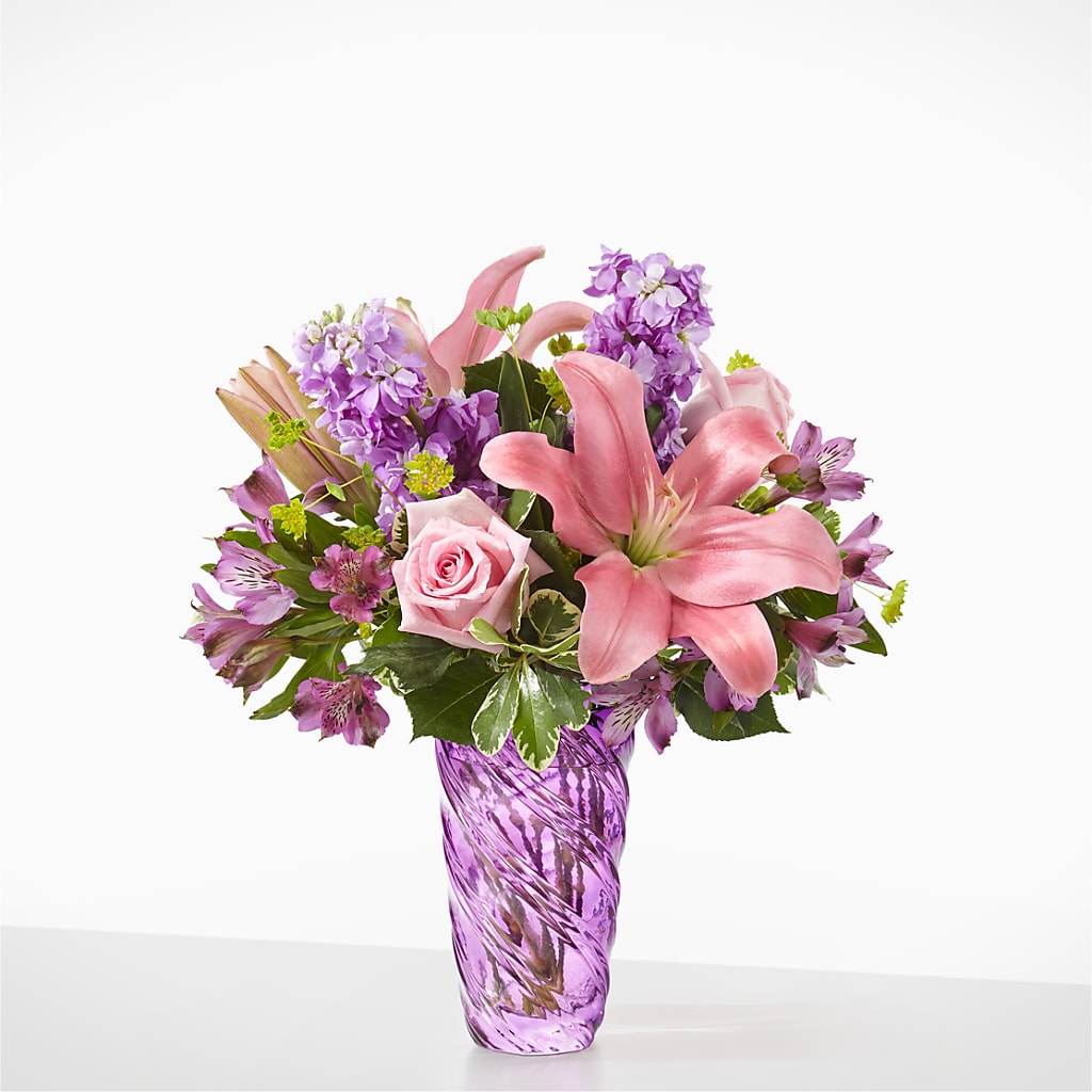 Precious Petals Bouquet with Luxe Swirl Vase – The Flower Gallery, Linden NJ