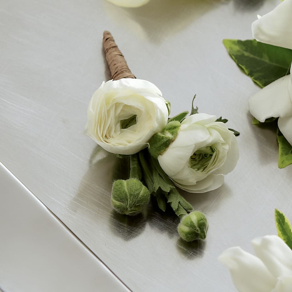 White Ranunculus Boutonniere – The Flower Gallery, Linden NJ