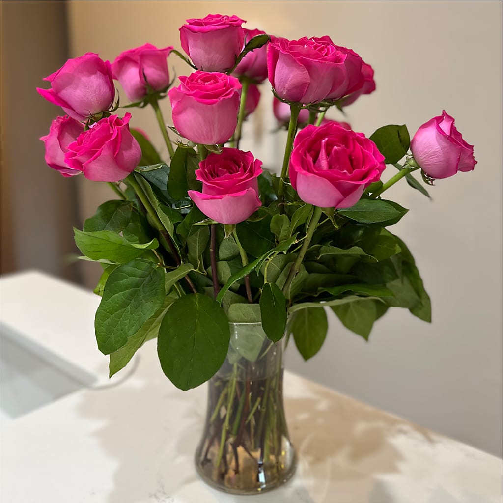 Long Stem Pink Rose Bouquet –  The Flower Gallery, Linden NJ