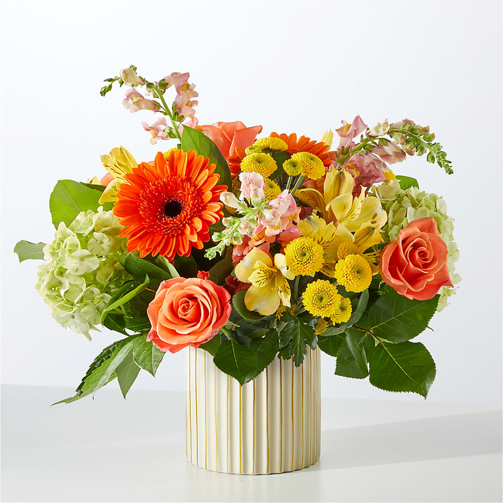 Autumn Sunshine Bouquet with Ivory Vase –  The Flower Gallery, Linden NJ